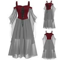 Zunfeo Womens Ljetne haljine- OFF rame bez rukava bez rukava bez rukava, čvrste seksi mrežne haljine Djevojke Dressies Grey XL