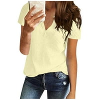 Bazyrey Womens V-izrez Ženski kratki rukav Puna bluza Casual Tunic Majice Beige XL