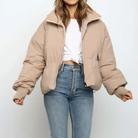 Ženski vrhovi zazor ispod $ modne žene čvrste stand-up cardigan down jakna Outerweard podstavljeni kaput Khaki XS, AC16845