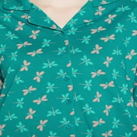 Leptir tipka za ispis niz majicu i pidžama set u tealnom zelenom - pamuk