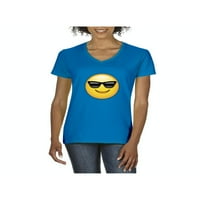 MMF - Ženska majica V-izrez kratki rukav, do žena Veličina 3XL - Emoji sa sunčanim naočalima