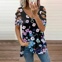 Ženski vrhovi ženski modni casual sa patentnim zatvaračem s V-izrezom tiskani s kratkim majicom s kratkim