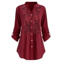 Bluza Cofeemo Plus veličine za žene modni gumb Solid boja V-izrez čipke dugih rukava majice s kaučarskim