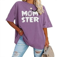 PLNOTME Womens Halloween Monster Print Prevelizirani T majica Crew Neck Tees Festival Polupansion Ležerne