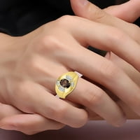 * Rylos jednostavno elegantan prekrasan dimni kvarcni i dijamantni prsten - juni rođendan * 14k žuto