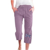 Žene Capri pamučne pantalone široke noge Yoga Dragonfly Print Hlače nacrtavanje labavo Comfy Workout