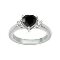 Srčana oblika crna spinel pasijans sterling srebrna ženska prstena