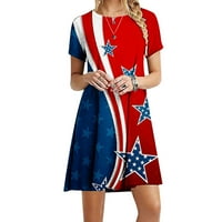 Lolmot 4. jula Haljine Žene Američka zastava Kratki rukav majica Dress Dnevna haljina Ležerstva Ležerne prilike Labava Crewneck Mini haljina na klirensu