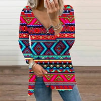 Dugih rukava za patent rukava za žene pola V izrez tunika Bluze casual pulover bluze Geometrijski tiskani vrhovi