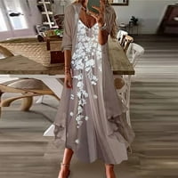 Žene ljetne haljine za žene Ležerne prilike datuse cvjetni maxi v-izrez Maxi rukava smeđa 2xl