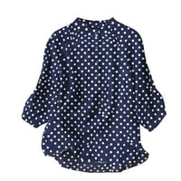 Bluze za žene Proljeće Ljeto Crewneck Gumb Polka Dot Teksture Pamučna majica Ženske vrhove
