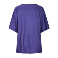 Odeerbi Ženske vrhove Dressy Casual bluza Trendi okrugli vrat rukavac za ispis majica Plava