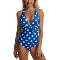 Wyongtao ponude žene Modni V-izrez Dot Print Bow jednodijelno kupaći kostim kupaći kupališta bikini