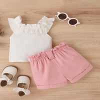 Djevojke Blotona Toddler Ljetne odjeće Postavlja bijele ruffle rebraste vrhove + hlače od pune boje