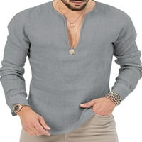 Niuer Men T majice Majica sa čvrstim bojama Dugi rukavi Modni pulover V bluza iz vrata Tamno siva S