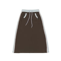 LIACOWI Žene Juniors Cargo Long Skirts Malo struka Izvlačenje labava suknja Harajuku Color-Contrast