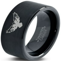 Tungsten Falcon Eagle Bird Band prsten za muškarce Žene Udobne fit crni ravni rez brušeni polirani