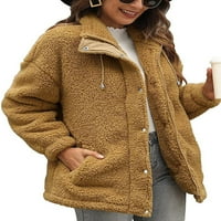 Beiwei Women Cardigan patentni kaput dugmad običan kaput Fuzzy Fleece Worth Owewwer Khaki 2