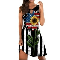 Wenini jul Četvrte haljine za žene okrugli vrat bez rukava mini američka zastava sutke ljetne haljine