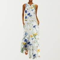 Haljine za žene plus size bez rukava bez rukava cvjetna uzorka V-izrez Maxi Loose Fit modni trendi elegantni