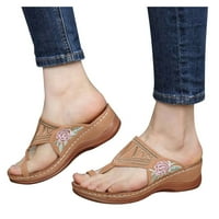Knqrhpse papuče za žene Velike veličine vezeni kopč za kopču Finger Comfort Wedge pete ženske sandale