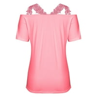 Žene plus veličina Ljeto izdubljena majica od čipke SPLICINSIC V-izrez kratki rukav bez rukava bez kaputane