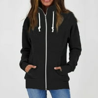 Entyinea Ženska jakna s dvije tone Zip up ubrzana lepršava kapuljača kapuljača crne s