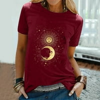 Yotyukeb Ženske vrhove Grafičke težene žene Sun Moon Star Print majica Bluza O-izrez Majica kratkih