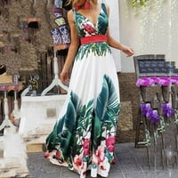 Zermoge Maxi haljine za žene dame modne žene ljeto V-izrez bez rukava s rukavima Bohemian Print Maxi