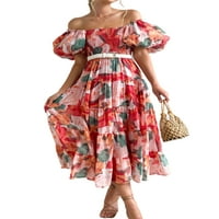 Capreze Women Maxi haljine sa rame Ljeto plaža Sundress kratki rukav duga haljina labav cvjetni print