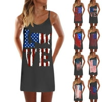 Žene 4. jula Američka zastava Ispis duge haljine Ljetna casual labava džepna haljina strastvena patriotska bahaka tunika