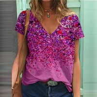 HHEI_K ženska modna casual plus veličina Scenic Cvijeće Štampanje sa okruglim vratom Majica vrhova ljetnih