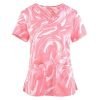 Cleance Ženske vrhove kratkih rukava Grafički otisci Bluza Radna odjeća Žene Labavi V-izrez, Pink, XL