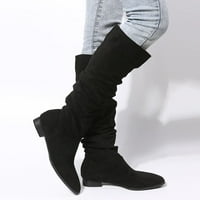 Jsaierl Womens Fau Suede koljena High Boots Side patentni patentni zatvarač s niskim potpeticama cipele