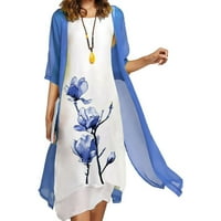 Safuny Womeny Trendy Midi haljina Dvije postavljene cvjetne tiskane haljine bez rukava Elegant Comfy