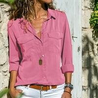 Vremenska majica s dugim rukavima za žene V-izrez Loose gumb dolje pamučne majice tunika Jesenski vrhovi