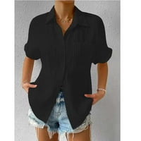 Crne majice za žensku ljetnu čvrstu boju labavu plus veličine Duga pamučna tekstura haljina TOP kratki