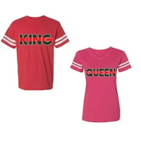 Crvena zelena kralja kraljevska kraljica Unise Par koji odgovara pamučnom dresu Stil majica kontrastne pruge na rukavima