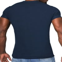 Capreze Muška Henley košulja V izrez Ljetni vrhovi Majica pune boje mišića Casual bluza kratki rukav Basic Tee Navy Green 3xl
