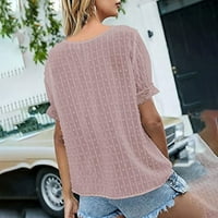 Žene Ljeto V izrez Crochet Tunic The Casual kratkih rukava Bluze Majice Pink S