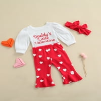 Mialeoley Baby Girl Valentine Set Set Dug-rukav za kompandice + ugašene hlače + trake za glavu