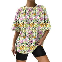 USMIXI Ženske košulje Postrojenja za kratke rukave Print Ljetni vrhovi Vintage Drop Navelike majice