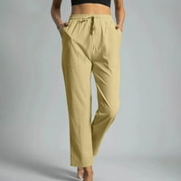 Cleariance ženske hlače Čvrsti pamučni posteljina za gležnjeve elastične pantalone Dugi pantalone