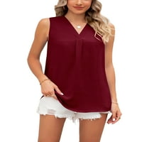 Avamo dame Ljeto TOP V Rezervoar za izrez Šifon bluza Labava majica Modna plaža T majice Vino Red XL