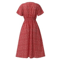 Ženske oblače čvrsti V-izrez A-line srednje dužine Ležerne haljine kratkih rukava Crvena m