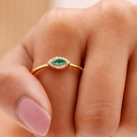 Marquise Cut smaragdni prsten s dijamantnim naglaskom, maj rodnog kamena za žene, 14k žuto zlato, SAD