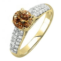 1. Carat 10K žuti zlatni okrugli šampanjac i bijeli dijamantski pave Postavite bridalni prsten za angažman