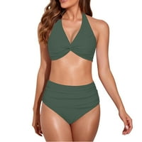Ženski kupaći kostimi seksi Split Bikini prsa za prsa za kupanje Dvije kupalište za žene Green M