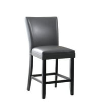 Tapacirana leđa Visina Barstool, Siva Fau Kožna stolica za kožu, Srednja stražnja stolica za trpezariju sa drvenim nogama za dom i restoran