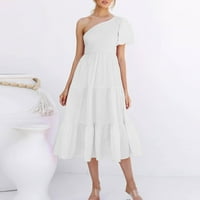 Haljine za žene bez rukava A-line srednjeg duljina Ležerne prilike za jedno rame Solid Ljetna haljina